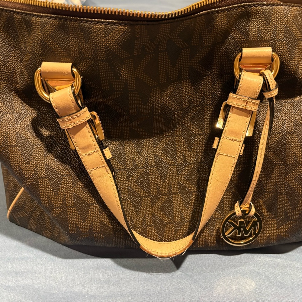 Michael Kors Brown Logo Tote with Tan Leather Handles